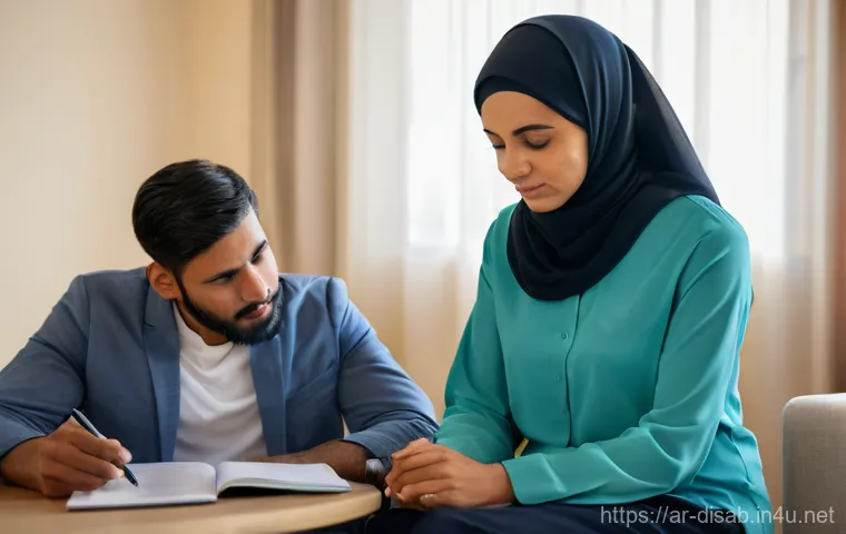 장애인재활상담사 윤리 강령 - **Prompt 2: Empowering Independence in the Community**
    "A vibrant scene depicting a young Arab w...