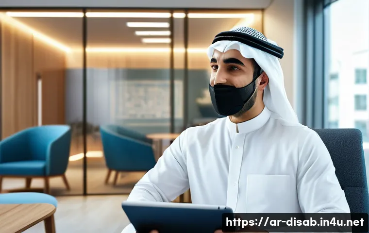 장애인재활상담사 근무환경 - A professional rehabilitation counselor in a modern, well-equipped office in a Middle Eastern settin...