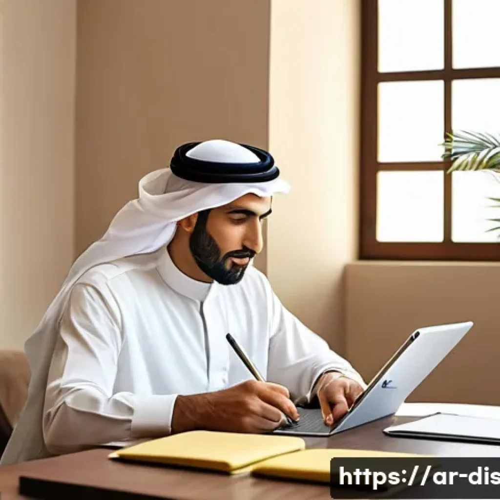 장애인재활상담사 시간 관리 팁 - A modern Arabic office environment showcasing a professional Arab man in traditional attire (thobe a...